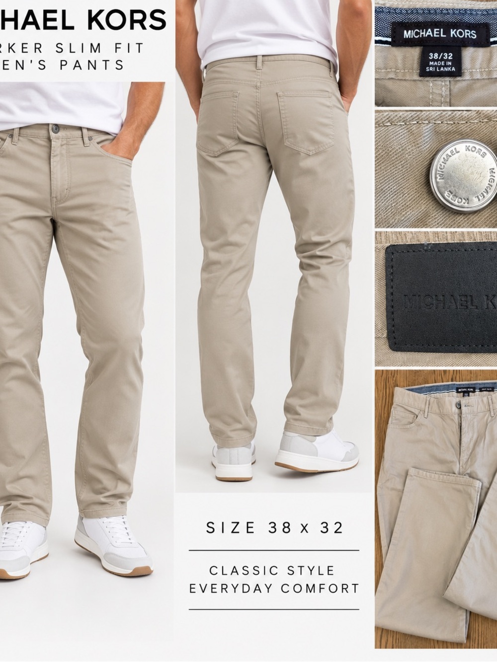 Michael Kors Men's Slim Straight Khaki/Tan Chinos